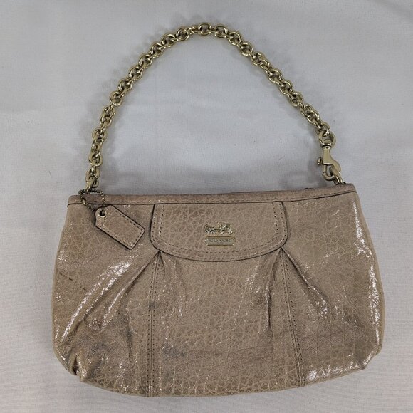 Coach Handbags - Coach Gold Chain Convertible Wristlet Purse Shoulder Bag Wallet Leather Glitter